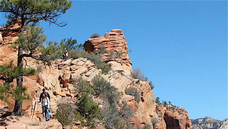 Hikers descend down Angels Landing in Zion National Park on March 30, 2009.