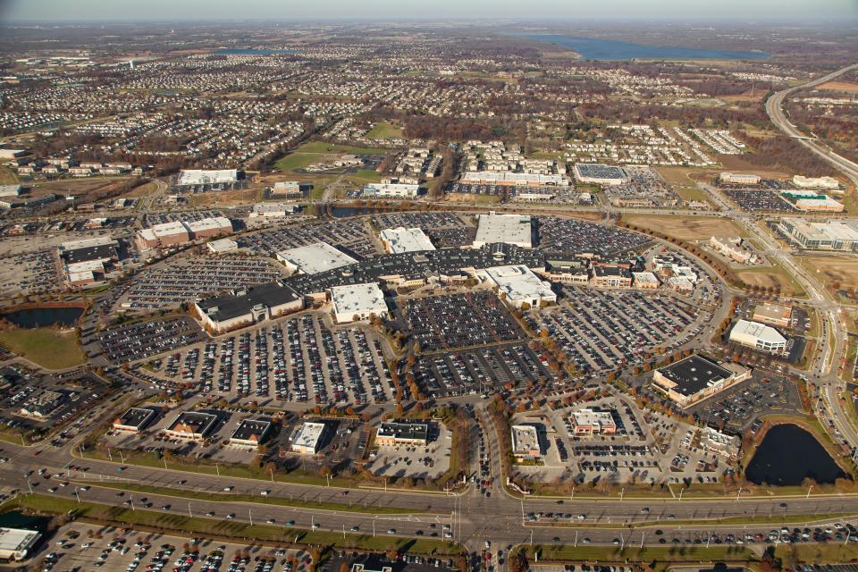 An aerial view of Polaris Fashion Place in Columbus, Ohio