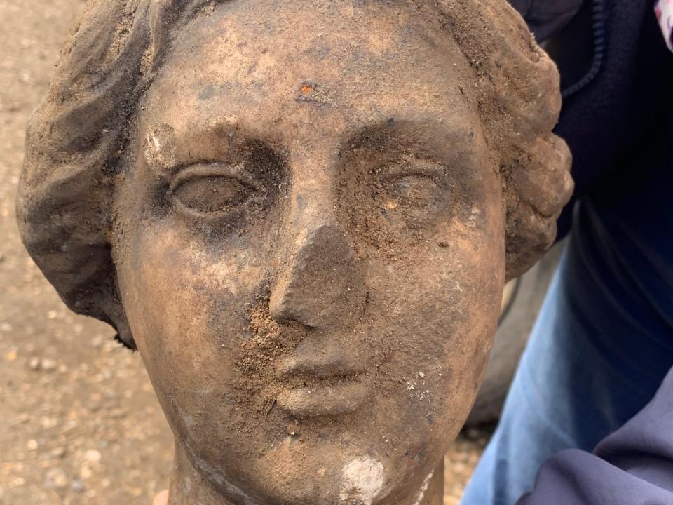 The head of a Roman statue found at Burghley House