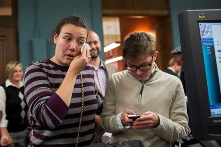 Lilly Leyh (L) and Sadie Pierce apply for a marriage license at City Hall in St. Louis, Missouri November 5, 2014. REUTERS/Whitney Curtis