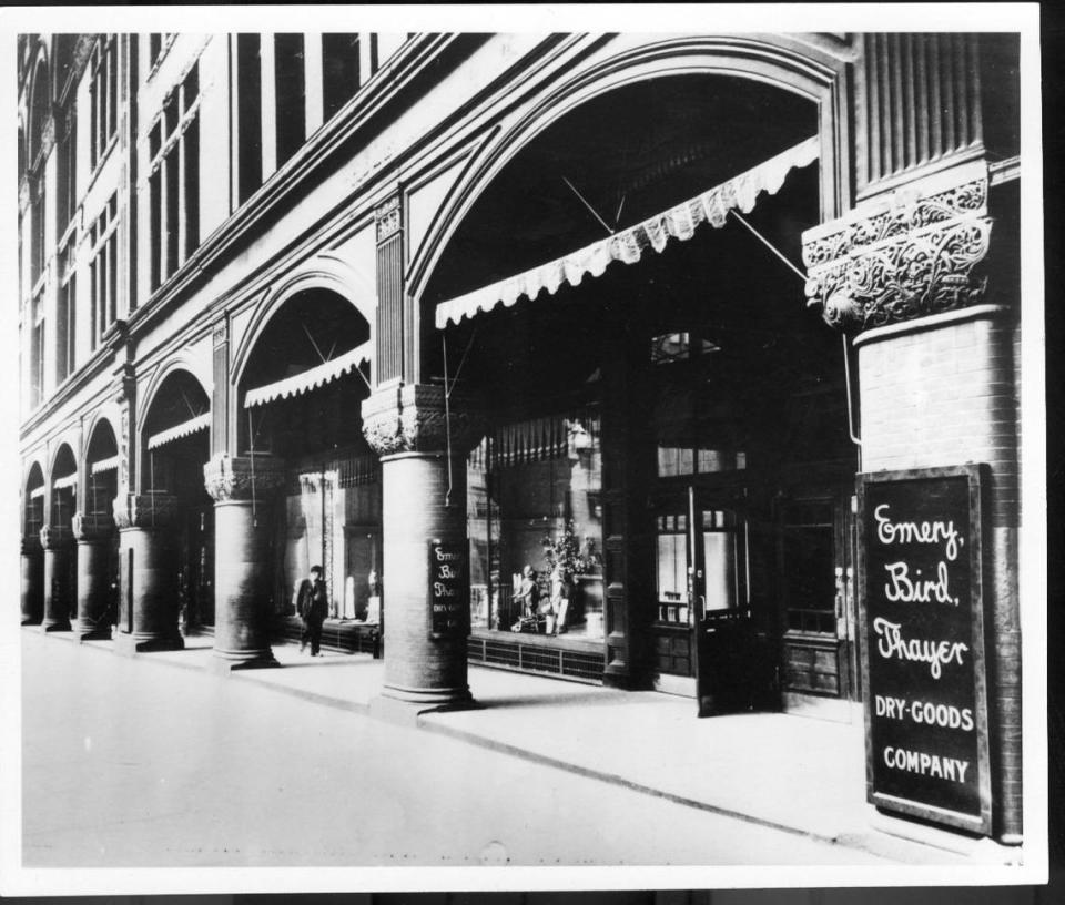 The street-level arcades were a principal feature of the the Emery, Bird, Thayer building.