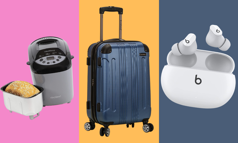 bread maker, suitcase, earbuds