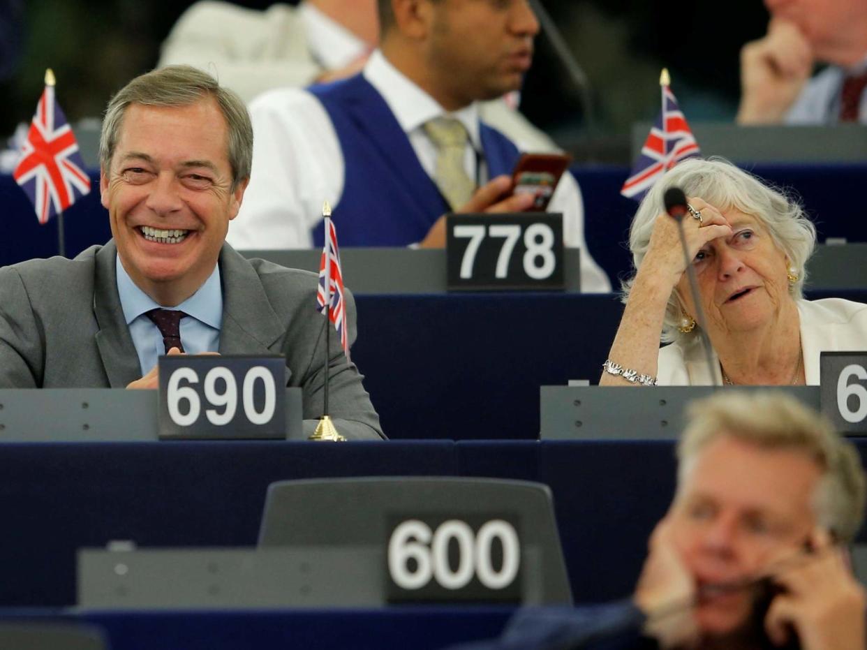 Brexit Party leader Nigel Farage and Brexit Party member Ann Widdecombe attend a debate on the last European summit: REUTERS