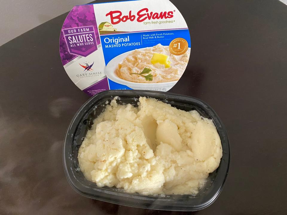 cooked container of bob evans mashed potatoes