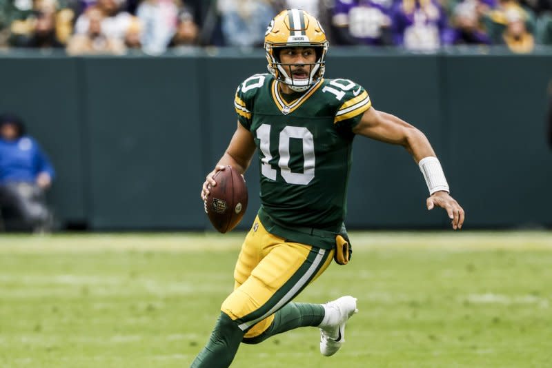 Green Bay Packers quarterback Jordan Love is a Top 5 fantasy football play in Week 15. File Photo by Tannen Maury/UPI