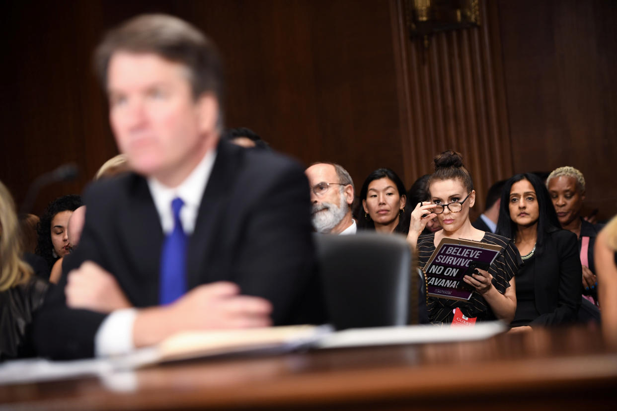 Actress Alyssa Milano listens to Supreme Court nominee Brett Kavanaugh as he testifies before the Senate Judiciary Committee on Capitol Hill in Washington, DC, U.S. on Sept. 27, 2018. (Photo: Reuters)