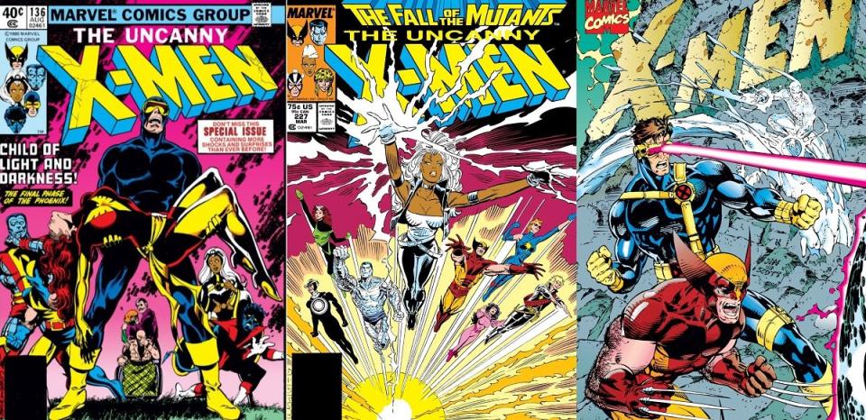 Covers for writer Chris Claremont's run on Uncanny X-Men, by artists John Byrne, Marc Silvestri, and Jim Lee. 