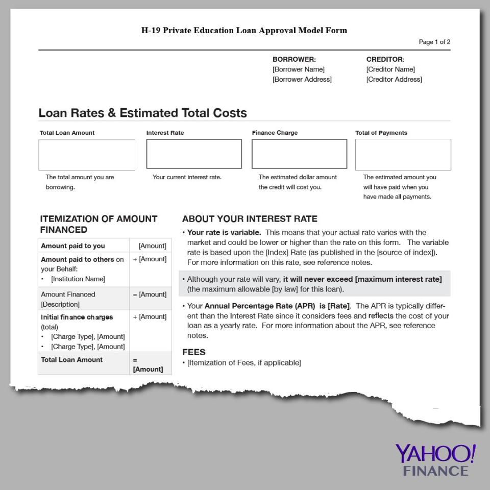 Federal regulations require private lenders to clearly outline the total loan amount, interest rate, finance charge, and total payments when approving a student loan. College award letters, on the other hand, are not subject to Truth in Lending Act regulations and can make it difficult to discern the difference between a loan, a grant, and a scholarship. Graphic Credit: David Foster/Yahoo Finance