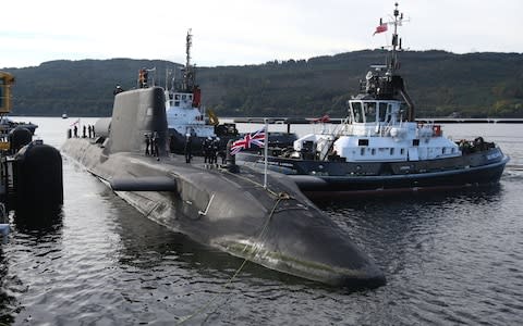 File photo dated 07/10/14 of HMS Astute, an Astute class nuclear-submarine, one of Britain's fleet of attack submarines which is currently out of operation due to repair and maintenance work, it has been reported - Credit: PA