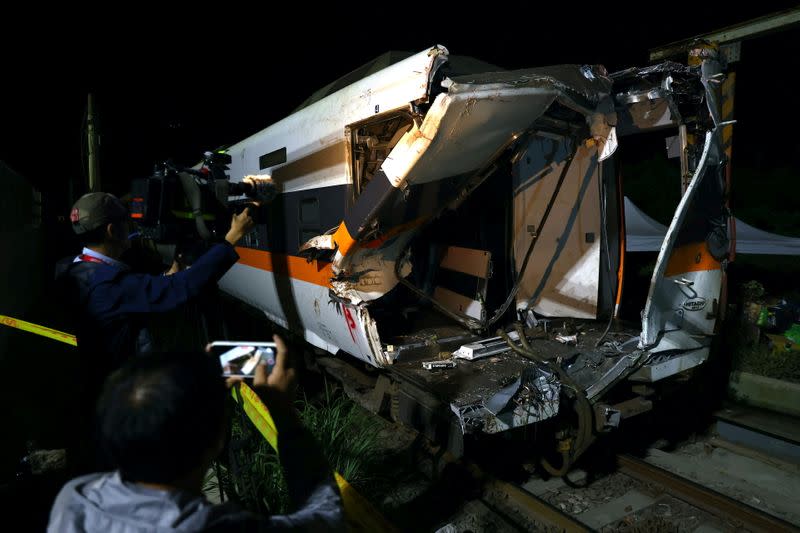 View of the site of the deadly train derailment, north of Hualien