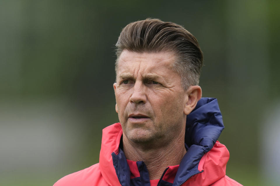 South Korea's women national soccer team coach Colin Bell walks on the field before a training session ahead of the FIFA Women's World Cup at the National Football Center in Paju, South Korea, Friday, June 30, 2023. (AP Photo/Lee Jin-man)