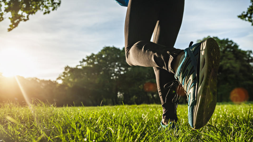 Close up of a man running in the park