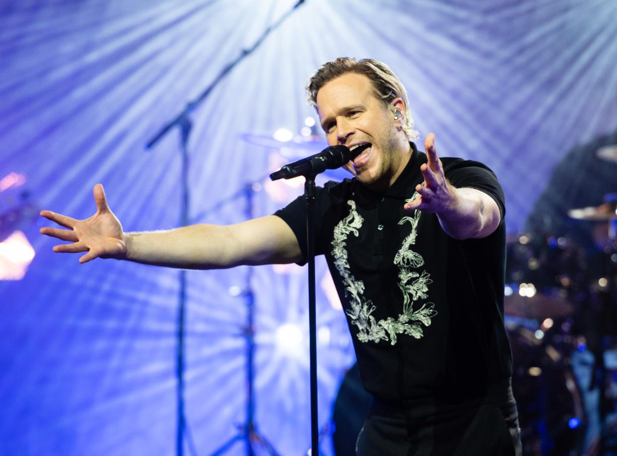 LONDON, ENGLAND - OCTOBER 31: Olly Murs performs on stage during McDonald's I'm Lovin' It Live at The Printworks on October 31, 2020 in London, England. (Photo by Samir Hussein/WireImage)