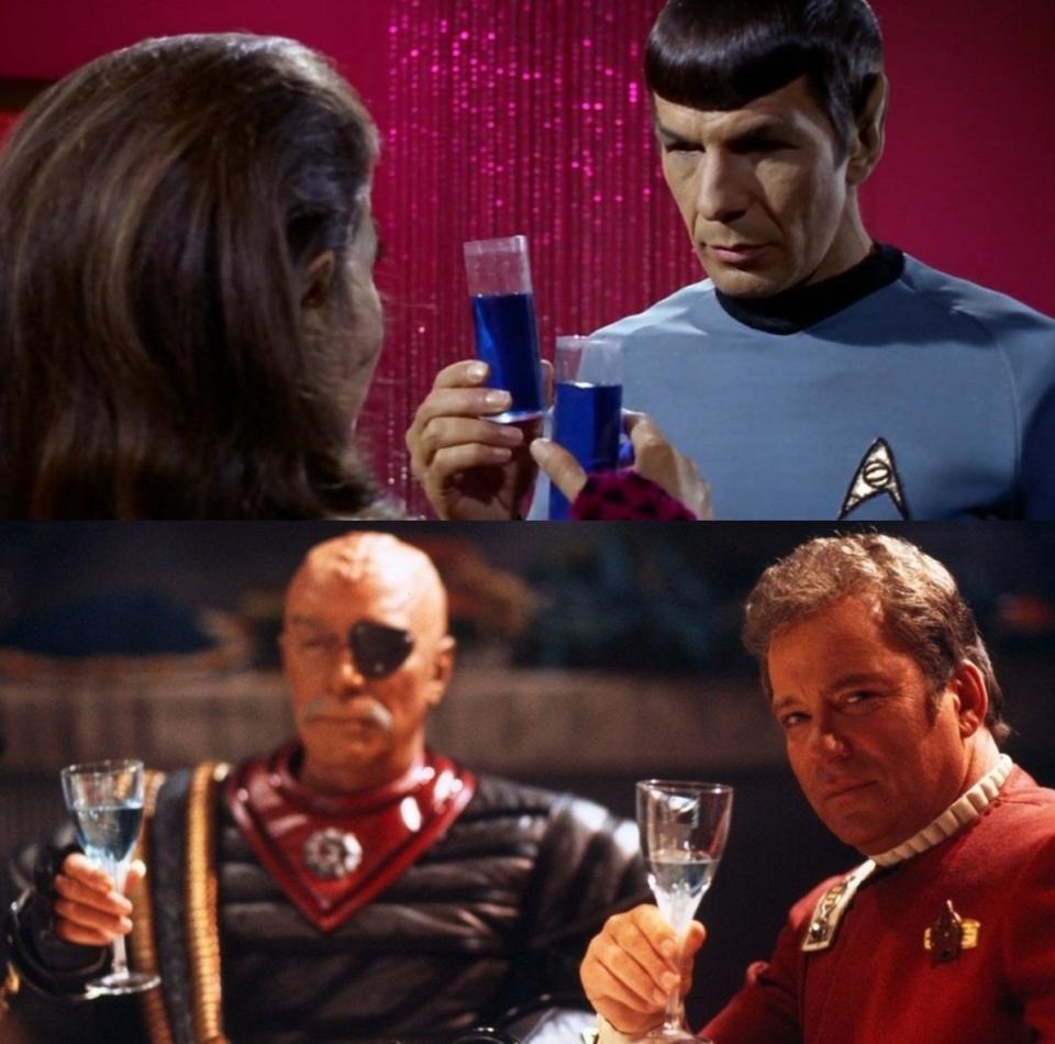 Characters drink Romulan ale in the Star Trek franchise, for Picard Easter eggs piece.