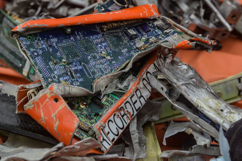 Part of Cockpit Voice Recorder (CVR) of Sriwijaya Air flight SJ 182 is seen after being recovered during search and rescue operation at the Java sea off Jakarta coast