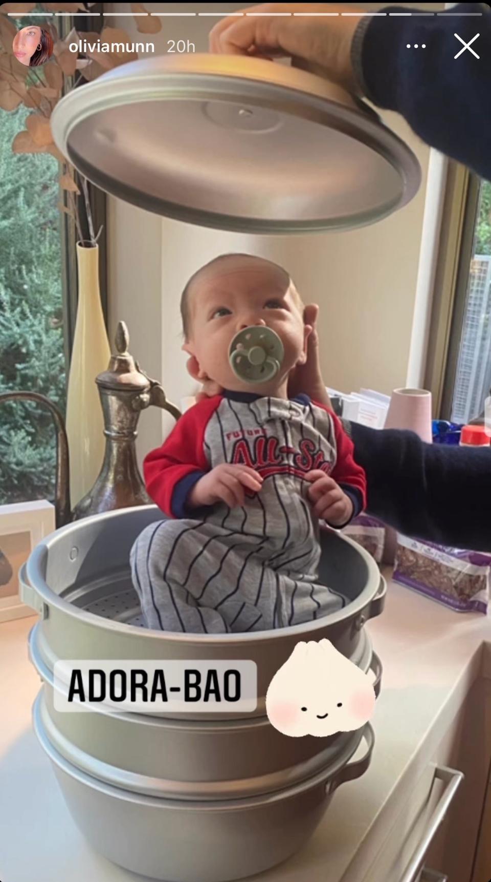 A photo of Olivia Munn and John Mulaney's son in a pot.