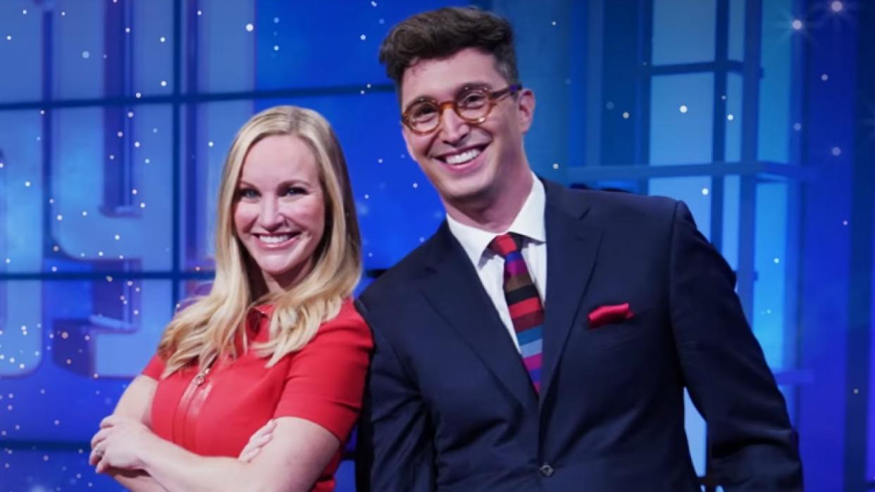  Jeopardy! producer Sarah Whitcomb Foss and former contestant and host Buzzy Cohen. 