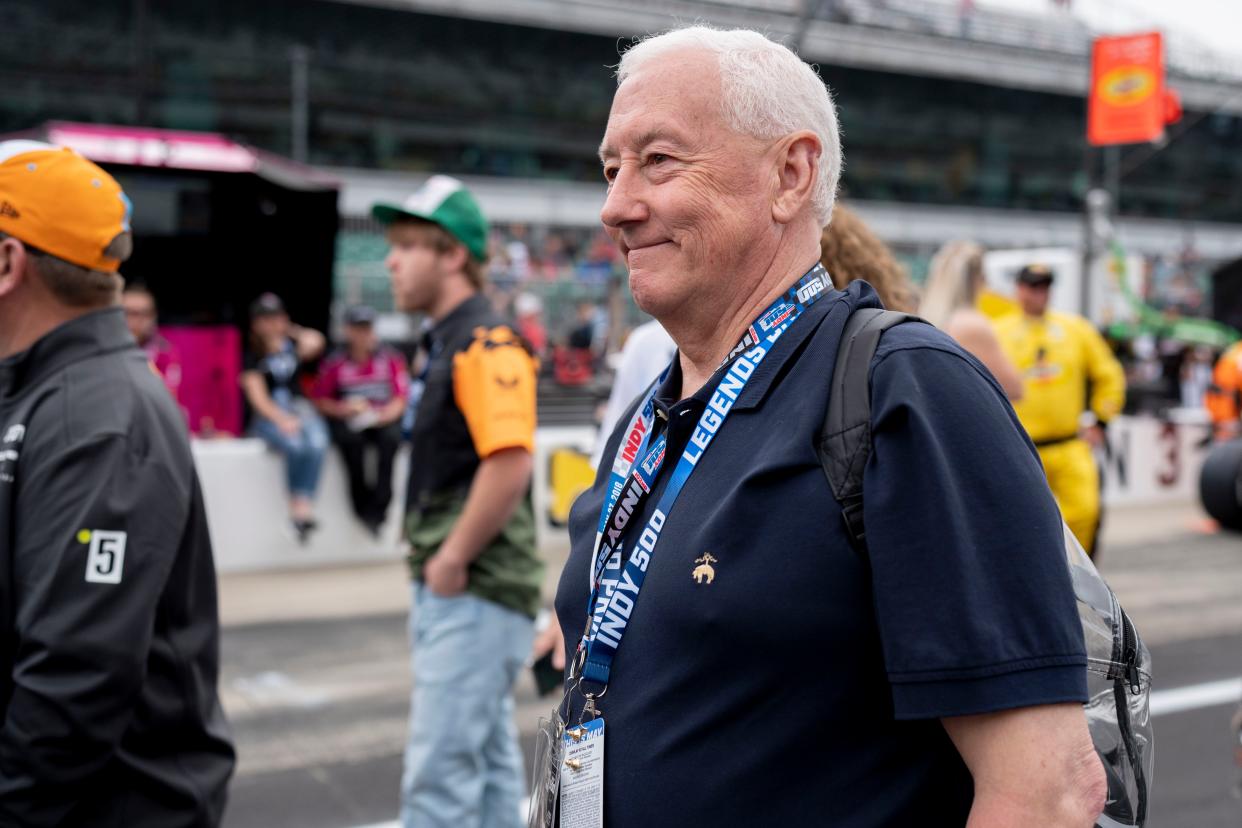 U.S. Rep Greg Pence walks through pit lane Sunday, May 28, 2023, ahead of the 107th running of the Indianapolis 500 at Indianapolis Motor Speedway.