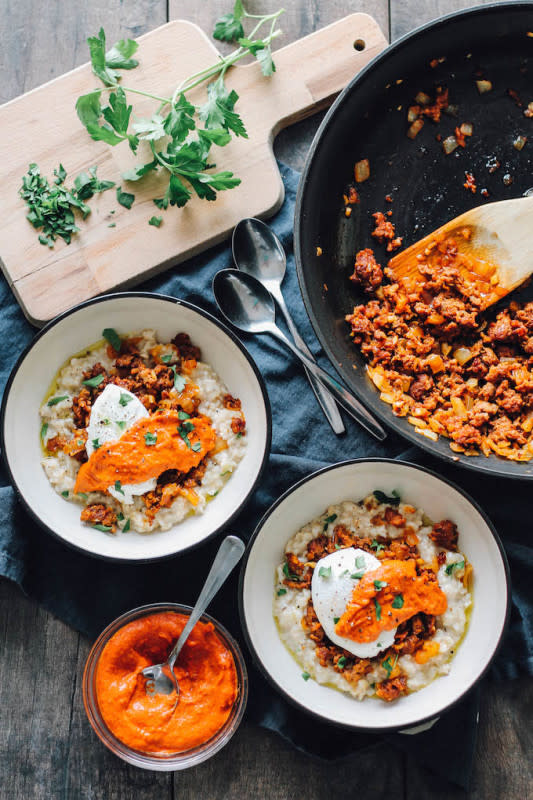 <p>Destination Delish</p><p>This bold and spicy savory oatmeal dish is topped with chorizo, a poached egg, and tangy romesco sauce.</p><p><strong>Get the recipe</strong><strong>: <a href="https://www.destinationdelish.com/savory-spanish-oatmeal/" rel="nofollow noopener" target="_blank" data-ylk="slk:Savory Spanish Oatmeal;elm:context_link;itc:0;sec:content-canvas" class="link ">Savory Spanish Oatmeal</a></strong></p>