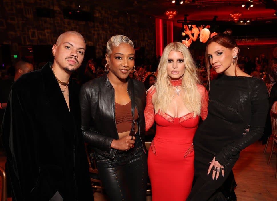 Evan Ross, Tiffany Haddish, Jessica Simpson and Ashlee Simpson attend the Jam for Janie GRAMMY Awards Viewing Party presented by Live Nation at Hollywood Palladium on February 04, 2024 in Los Angeles, California.