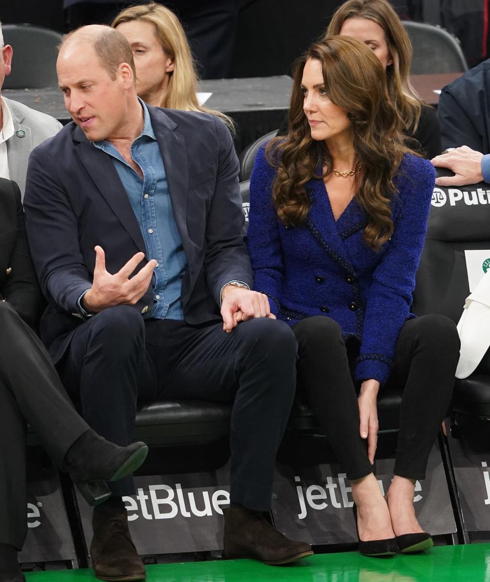 Prince William, Prince of Wales and Catherine, Princess of Wales, watch the NBA basketball game between the Boston Celtics and the Miami Heat at TD Garden on November 30, 2022 in Boston, Massachusetts. The Prince and Princess of Wales are visiting the coastal city of Boston to attend the second annual Earthshot Prize Awards Ceremony, an event which celebrates those whose work is helping to repair the planet. During their trip, which will last for three days, the royal couple will learn about the environmental challenges Boston faces as well as meeting those who are combating the effects of climate change in the area.