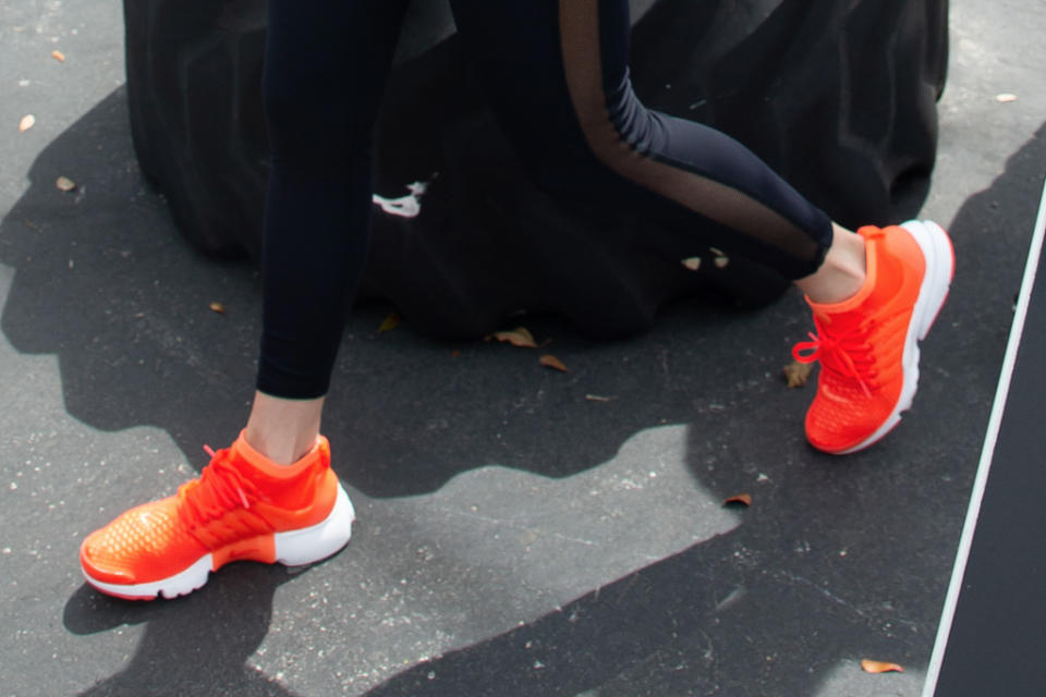 jennifer lopez, jlo, arod, alex rodriguez, miami, nike air presto, orange sneakers, leggings