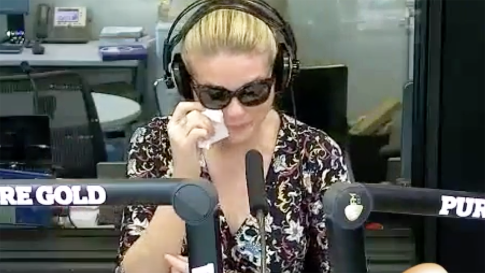 Erin Molan, pictured here in tears during her interview with Jonesy and Amanda. Image: WSFM