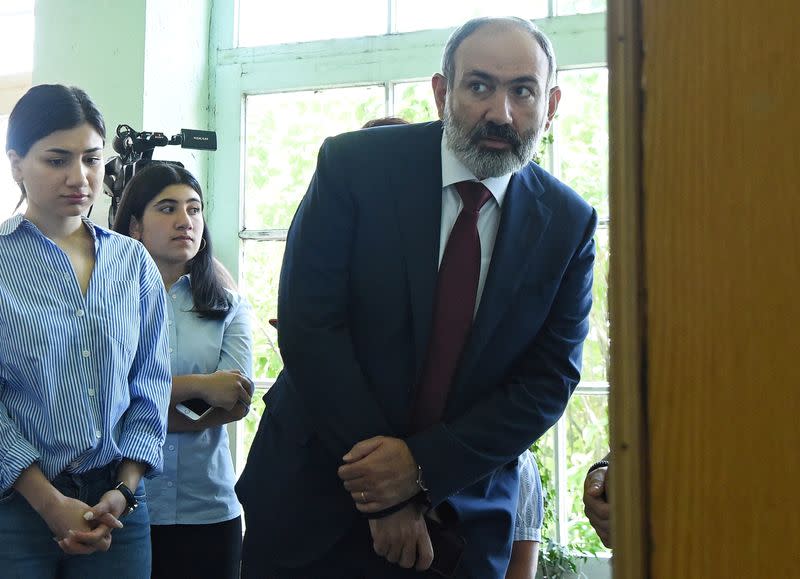 FILE PHOTO: Leader of Civil Contract party Nikol Pashinyan casts his vote during the snap parliamentary election in Yerevan