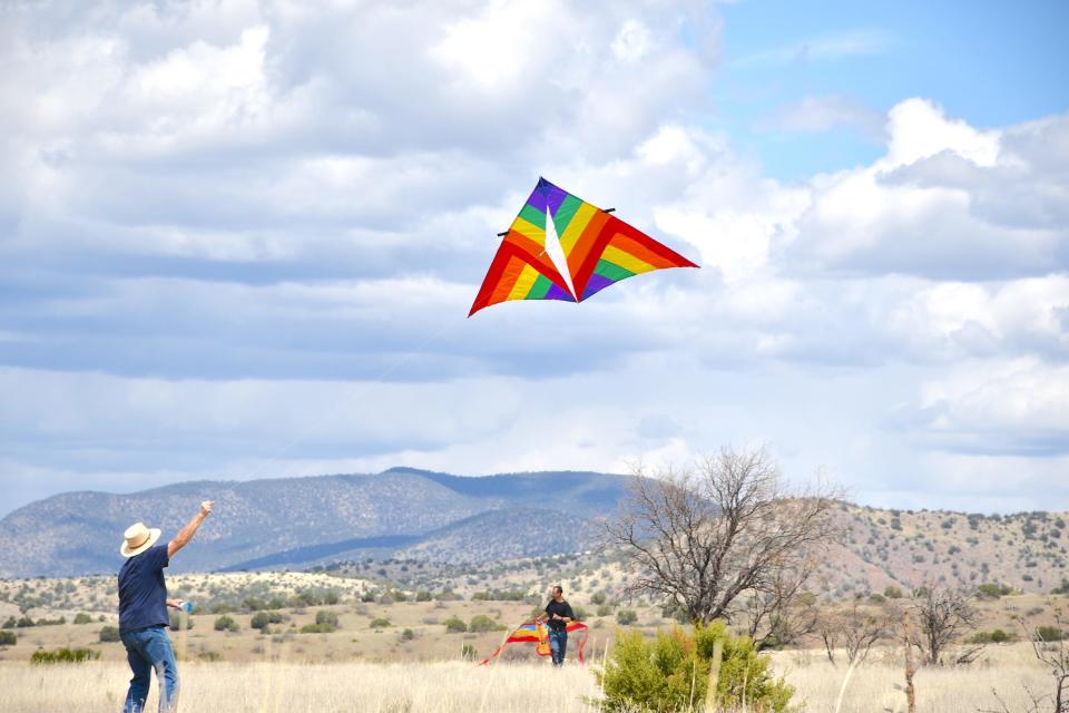 The wide-open space of Whitewater Mesa is perfect for kite flying.