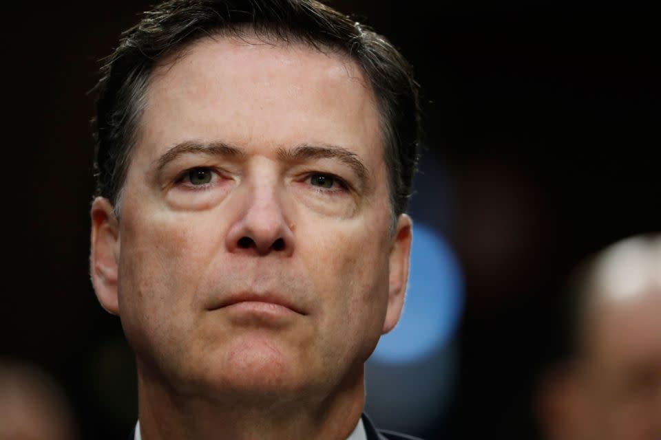 Former FBI director James Comey arrives at the Senate Intelligence Committee hearing in Washington. Photo: AAp