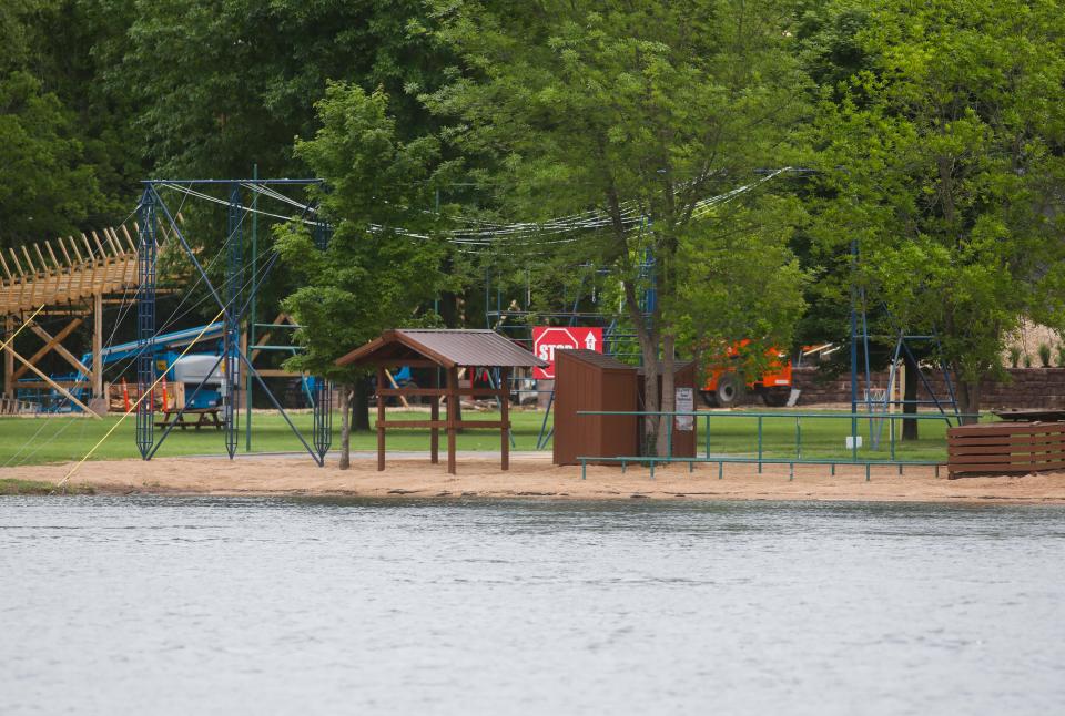 Some of Kanakuk's camp facilities in Branson, viewed from across Lake Taneycomo on Sunday, May 22, 2022.