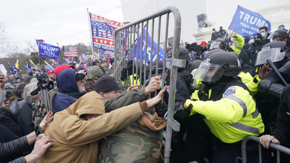 Pro-Trump Rioters attack Capitol Police on Jan. 6, 2021 in Washington, D.C. - Credit: Kent Nishimura/Los Angeles Times/Getty Images