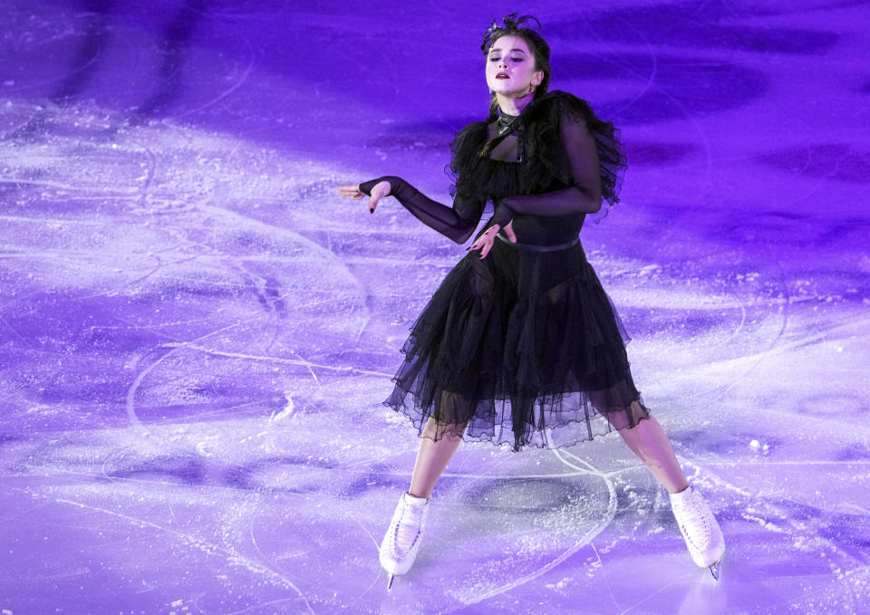 Kamila Valieva competes during the exhibition gala at the Russian Figure Skating Championship in Krasnoyarsk, Russia. (Alexander Vilf / AP)