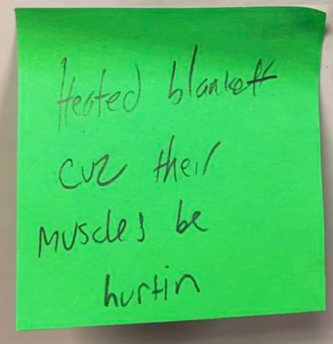 A 35-year-old 7th teacher from Palm Springs, California recently asked his students to name what someone in their 30s would want this year as a Christmas gift. Their answers, written on green post-it notes, are funny yet accurate. Well, mostly.