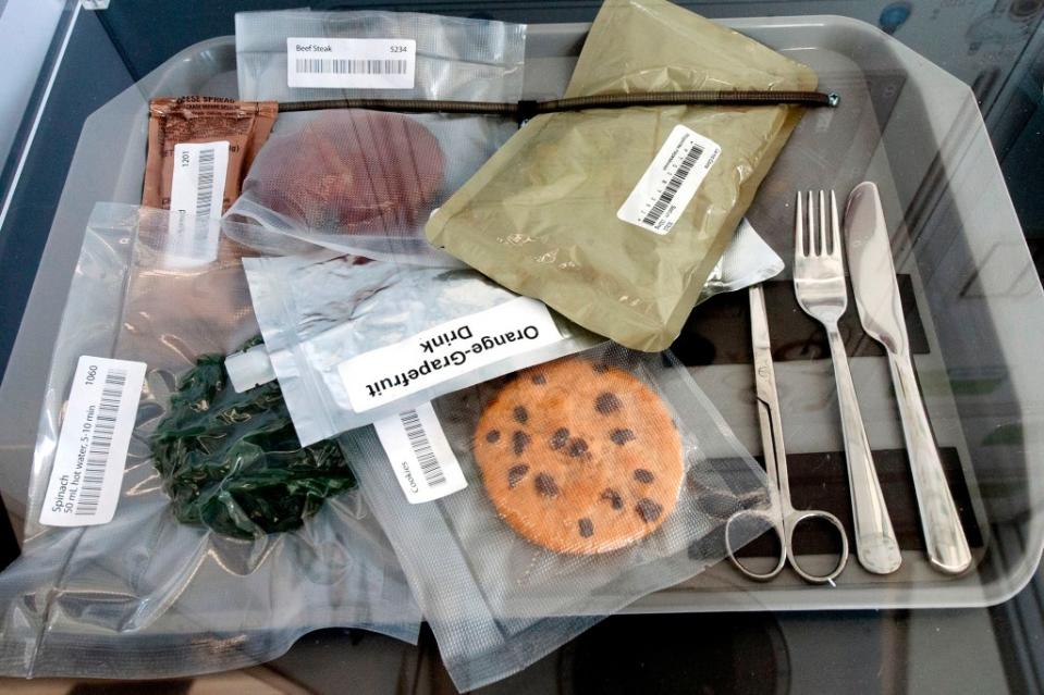 Vacuum-sealed food on display inside the NASA Lunar Habitat. Getty Images