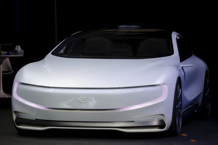 All-electric battery "concept" car called LeSEE is unveiled by Jia Yueting (unseen), co-founder and head of Le Holdings Co Ltd, also known as LeEco and formerly as LeTV, during a ceremony in Beijing, China April 20, 2016. REUTERS/Damir Sagolj