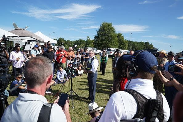 WINDER, GEORGIA - SEPTEMBER 4: Georgia Bureau of Investigation Director Chris Hosey speaks to the media after a shooting at Apalachee High School on September 4, 2024 in Winder, Georgia. Four fatalities and multiple injuries have been reported, and a 14-year-old suspect is in custody according to authorities. (Photo by Megan Varner/Getty Images)