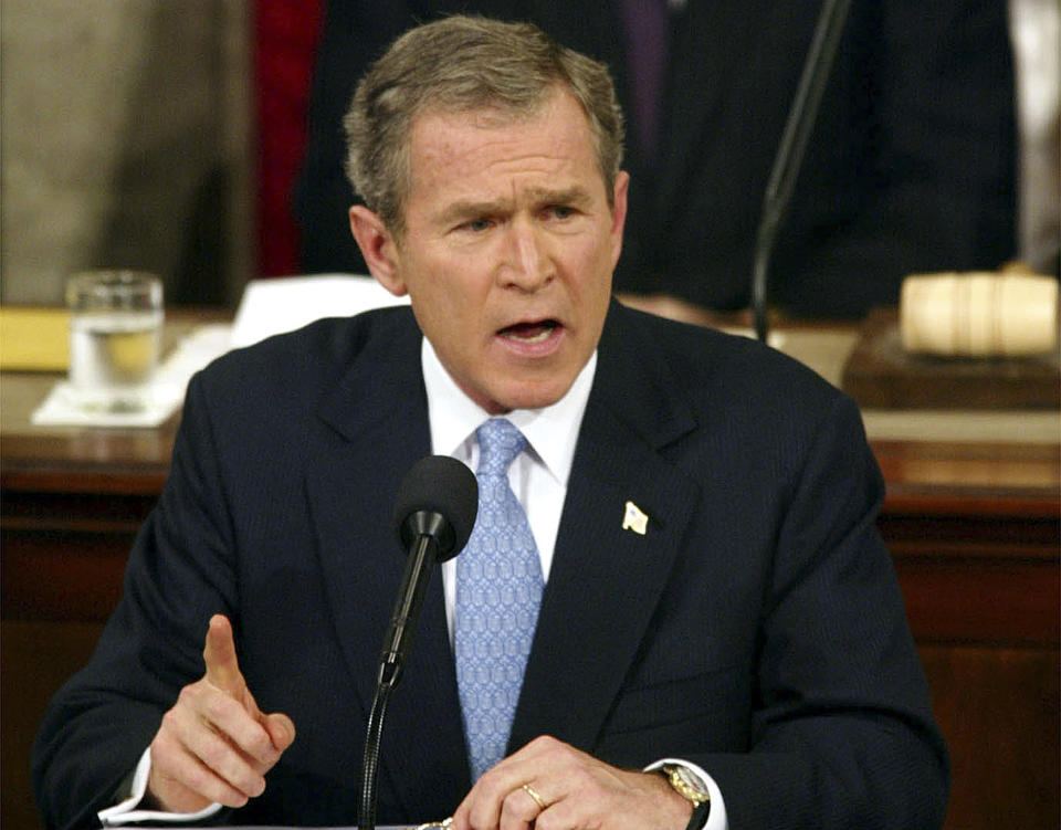 President Bush gives his State of the Union address on Capitol Hill in this Jan. 29, 2002 photo. During the address, Bush labeled North Korea, Iran and Iraq an "axis of evil." (Photo: Doug Mills/AP)