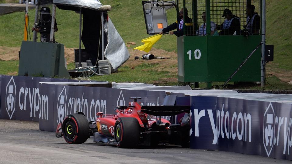 <em>Charles Leclerc's crashed Ferrari </em>| <em>Getty</em>