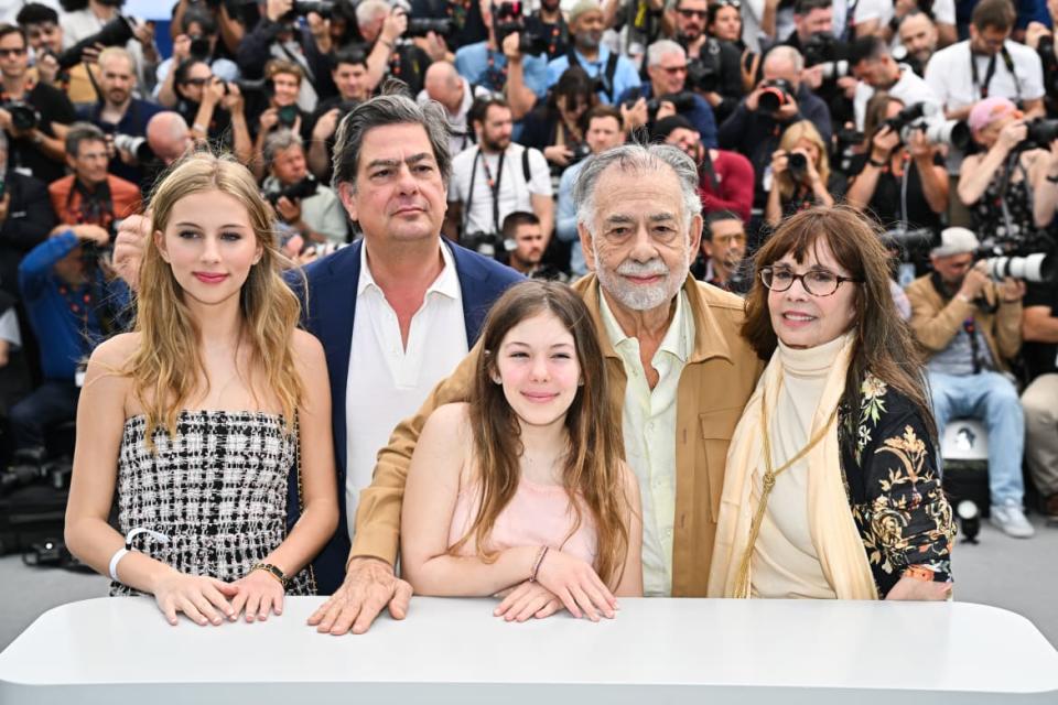 A photo including Romy Croquet Mars, Roman Coppola, Cosima Mars Francis, Ford Coppola and Talia Shire 