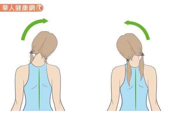 立正站好或端坐於椅子上，將頭部向左側慢慢下壓，停留5～10秒，接著將頭轉正。換邊，將頭部向右側慢慢下壓，停留5～10秒後回正。