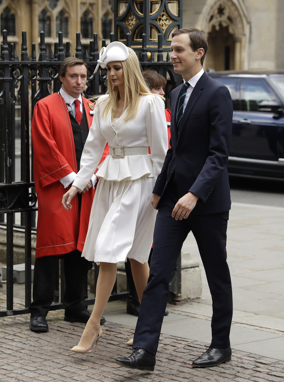 Jared Kushner, right, and Ivanka Trump arrive at Westminster Abbey in London, Monday, June 3, 2019 on the opening day of a three day state visit to Britain. (AP Photo/Matt Dunham)