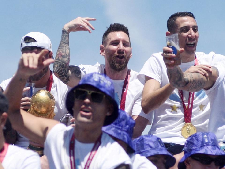 Lionel Messi pictured celebrating World Cup glory in Argentina (Reuters)