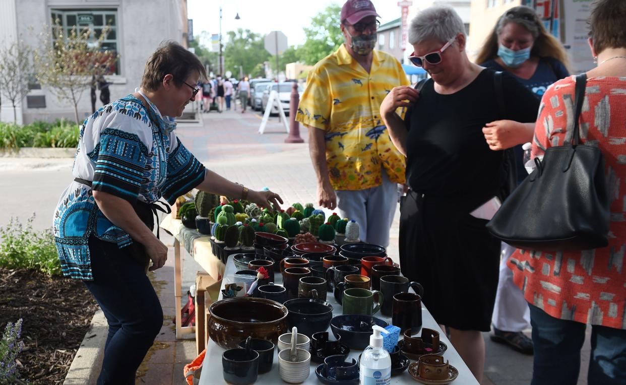 Artist Karla Embleton shows her crochet, knitting and pottery artwork during the Art Walk in 2021. Embleton returns to the Art Walk this year and will be located at Chic Salon from 5 p.m. to 8 p.m. Thursday.