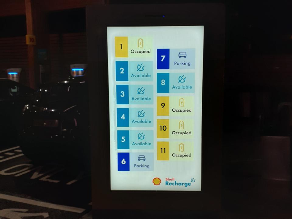 Shell Recharge, a digital sign indicates when charging points are occupied.