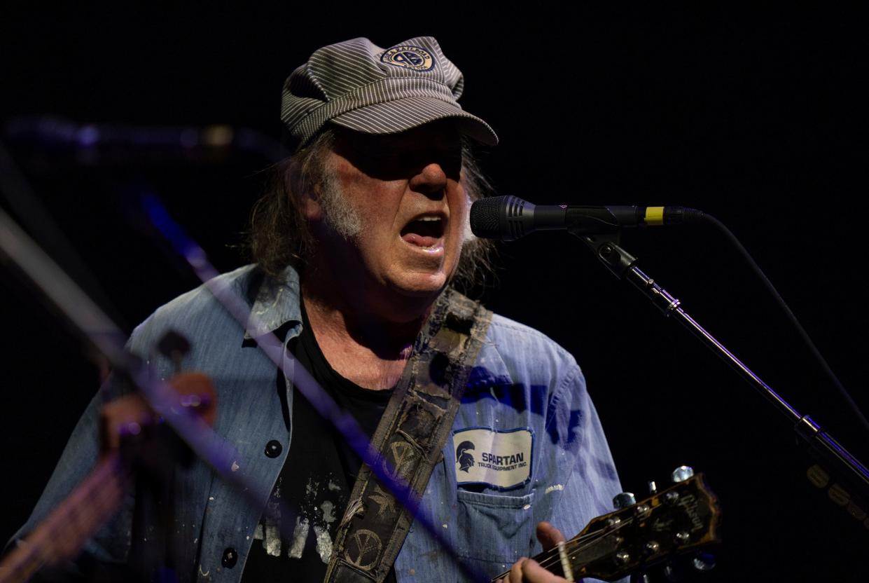 Neil Young & Crazy Horse performs "Cortez the Killer" as the opener of the Love Earth Tour at FirstBank Amphitheater in Franklin, Tenn., Thursday, May 9, 2024.