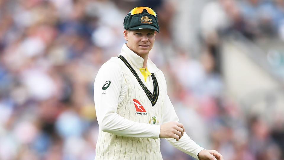 Steve Smith's unorthodox catch removed England opener Joe Denly.