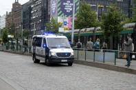 REFILE - UPDATING SLUG Finnish police patrol the streets, after stabbings in Turku, in Central Helsinki, Finland August 18, 2017. LEHTIKUVA/Linda Manner via REUTERS ATTENTION EDITORS - THIS IMAGE WAS PROVIDED BY A THIRD PARTY. NOT FOR SALE FOR MARKETING OR ADVERTISING CAMPAIGNS. NO THIRD PARTY SALES. NOT FOR USE BY REUTERS THIRD PARTY DISTRIBUTORS. FINLAND OUT. NO COMMERCIAL OR EDITORIAL SALES IN FINLAND.