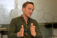 Image taken from video of Svante Samuelsson, the sporting director of the organization overseeing Sweden's top soccer leagues, shares his opinion on VAR at the headquarters of the Swedish Elite Football Association in Stockholm on April 24, 2024.Swedish soccer has adopted an isolationist stance in eschewing technology to retain a pure version of the beautiful game. Sweden is the only one of Europe's top-30 ranked leagues yet to have rolled out VAR in its domestic competitions. (AP Photo/Chisato Tanaka)