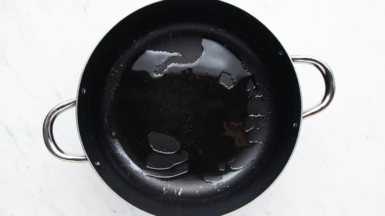 oil heating in soup pot